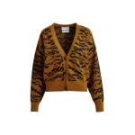 Essentiel Antwerp Brown tiger-print cardigan with rhinestone encrushed buttons - Essentiel Antwerp Knitwear - Colorful Belgian Design - Shop at Coveti