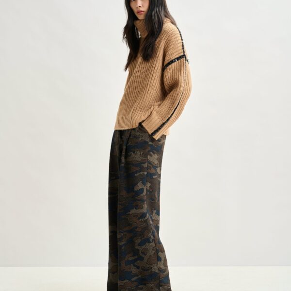 Essentiel Antwerp Brown wool-blend turtleneck with detachable collar and rhinestone embellishments - Essentiel Antwerp Knitwear - Colorful Belgian Design - Shop at Coveti