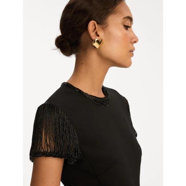 Oscar de la Renta Bugle Bead Embroidered Cocktail Dress - Oscar de la Renta Dresses - American Couture - Shop at Coveti