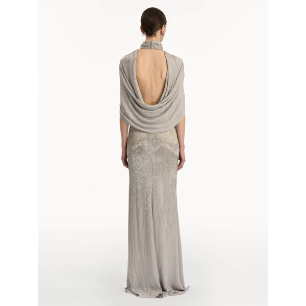 Oscar de la Renta Bugle Bead Lamé Draped Gown - Oscar de la Renta Dresses - American Couture - Shop at Coveti
