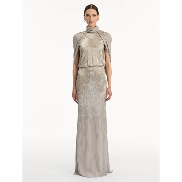 Oscar de la Renta Bugle Bead Lamé Draped Gown - Oscar de la Renta Dresses - American Couture - Shop at Coveti