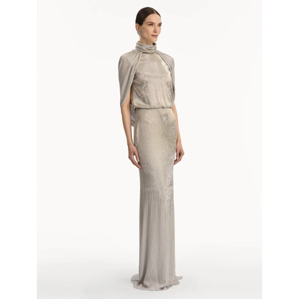 Oscar de la Renta Bugle Bead Lamé Draped Gown - Oscar de la Renta Dresses - American Couture - Shop at Coveti