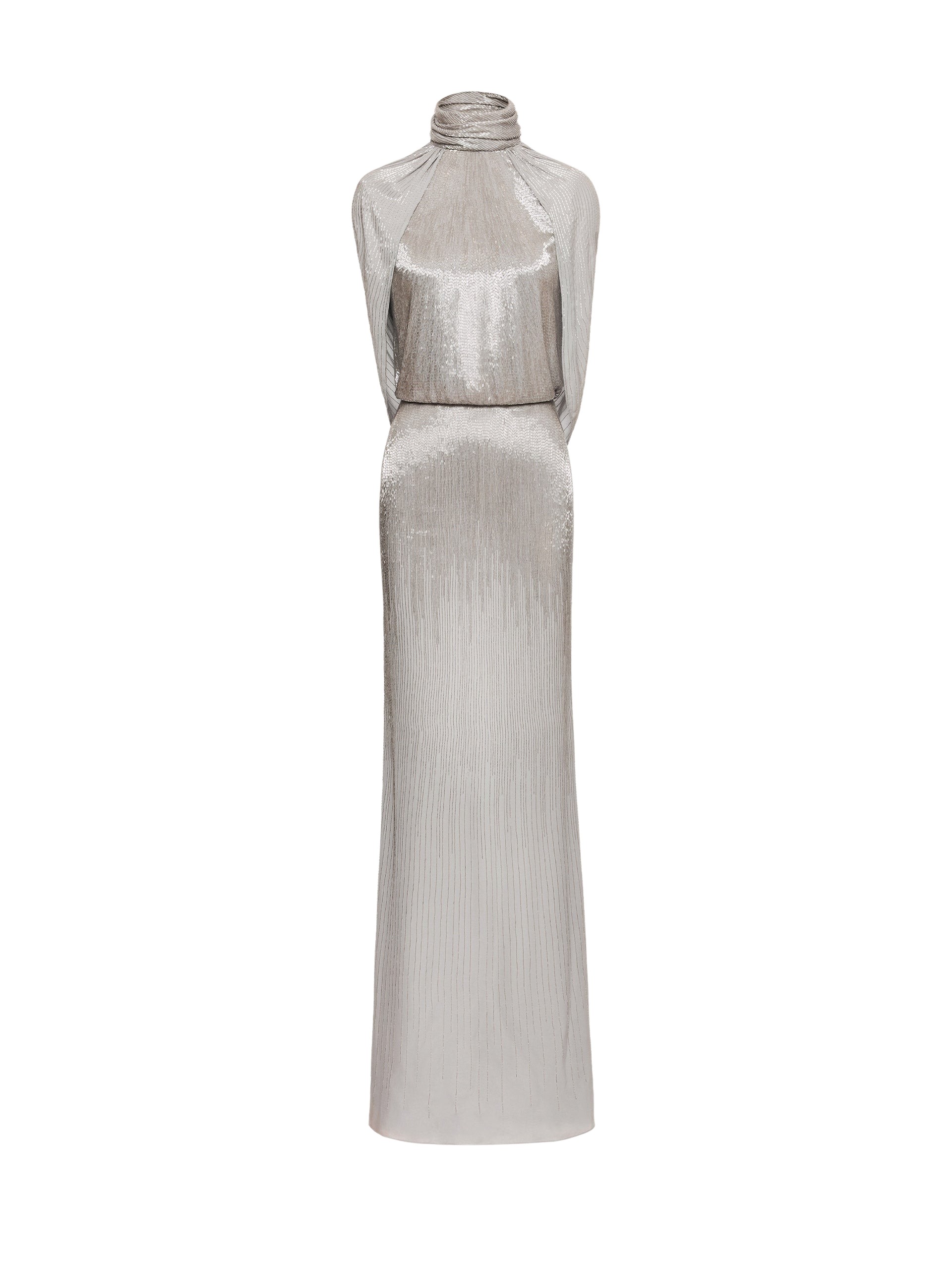 Oscar de la Renta Bugle Bead Lamé Draped Gown