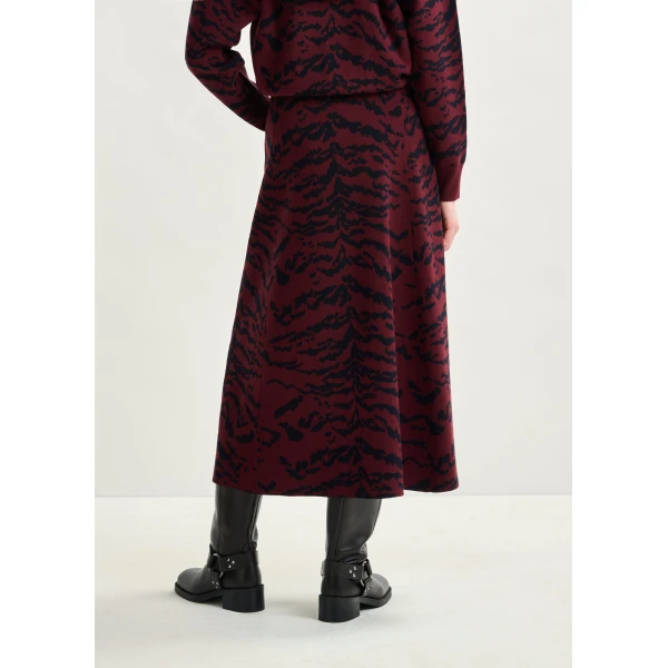 Essentiel Antwerp Burgundy and black tiger-print A-line knit midi skirt, view 5