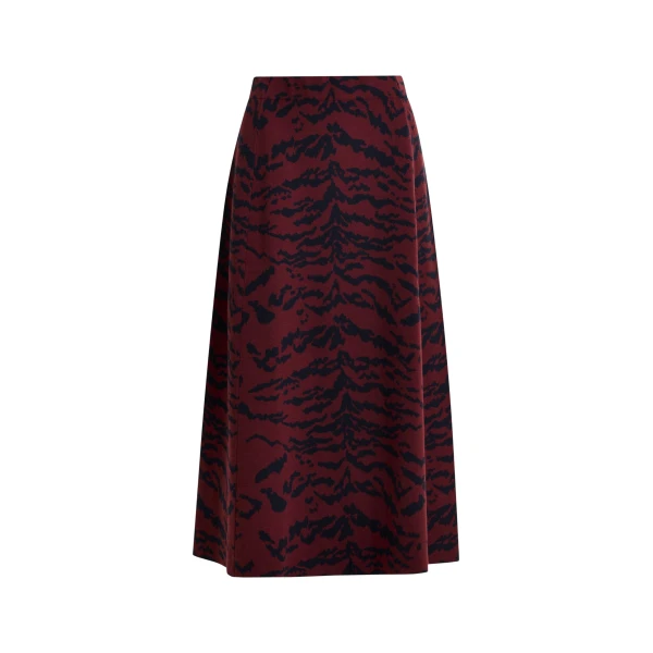 Essentiel Antwerp Burgundy and black tiger-print A-line knit midi skirt - Essentiel Antwerp Skirts - Colorful Belgian Design - Shop at Coveti