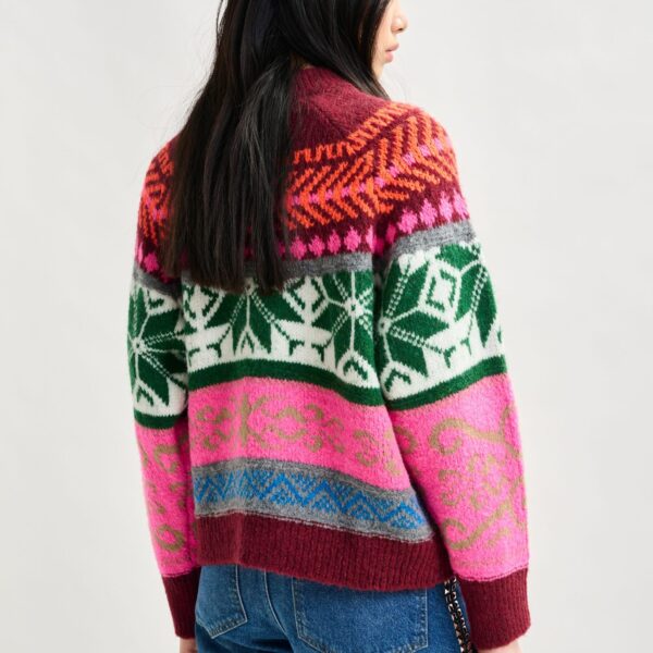 Essentiel Antwerp Burgundy and multicolor mélange knit jacquard sweater - Essentiel Antwerp Jackets - Colorful Belgian Design - Shop at Coveti