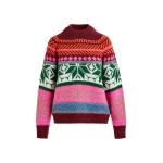 Essentiel Antwerp Burgundy and multicolor mélange knit jacquard sweater - Essentiel Antwerp Jackets - Colorful Belgian Design - Shop at Coveti
