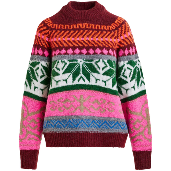 Essentiel Antwerp Burgundy and multicolor mélange knit jacquard sweater - Essentiel Antwerp Jackets - Colorful Belgian Design - Shop at Coveti