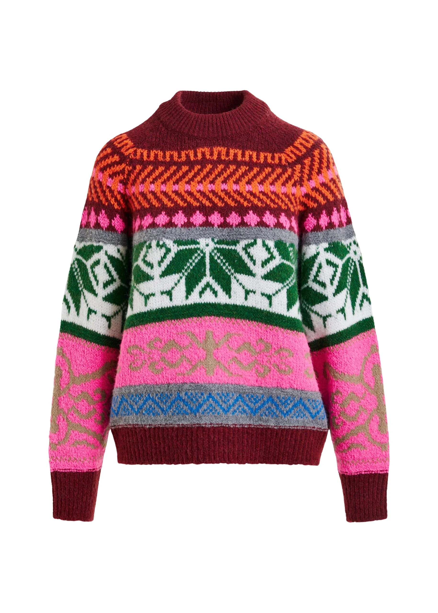 Burgundy-and-multicolor-melange-knit-jacquard-sweater-Essentiel-Antwerp-Jackets-scaled83421_nobg Essentiel Antwerp Burgundy and multicolor mélange knit jacquard sweater - Essentiel Antwerp Jackets - Colorful Belgian Design - Shop at Coveti