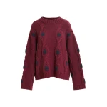 Essentiel Antwerp Burgundy and navy polka-dot cable-knit sweater - Essentiel Antwerp Knitwear - Colorful Belgian Design - Shop at Coveti