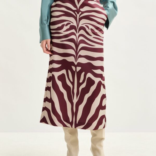 Essentiel Antwerp Burgundy and off-white maxi-length skirt with zebraprint - Essentiel Antwerp Skirts - Colorful Belgian Design - Shop at Coveti
