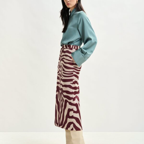 Essentiel Antwerp Burgundy and off-white maxi-length skirt with zebraprint - Essentiel Antwerp Skirts - Colorful Belgian Design - Shop at Coveti