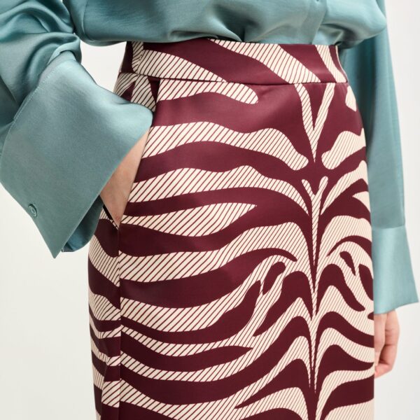 Essentiel Antwerp Burgundy and off-white maxi-length skirt with zebraprint - Essentiel Antwerp Skirts - Colorful Belgian Design - Shop at Coveti