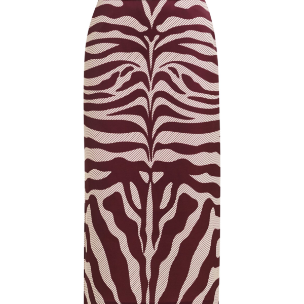 Essentiel Antwerp Burgundy and off-white maxi-length skirt with zebraprint - Essentiel Antwerp Skirts - Colorful Belgian Design - Shop at Coveti