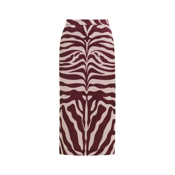Essentiel Antwerp Burgundy and off-white maxi-length skirt with zebraprint - Essentiel Antwerp Skirts - Colorful Belgian Design - Shop at Coveti