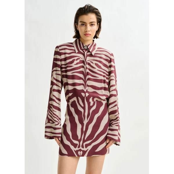 Essentiel Antwerp Burgundy and off-white zebra-jacquard mini dress, view 2