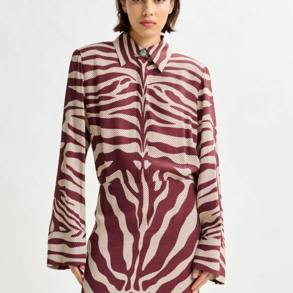 Essentiel Antwerp Burgundy and off-white zebra-jacquard mini dress - Essentiel Antwerp Dresses - Colorful Belgian Design - Shop at Coveti