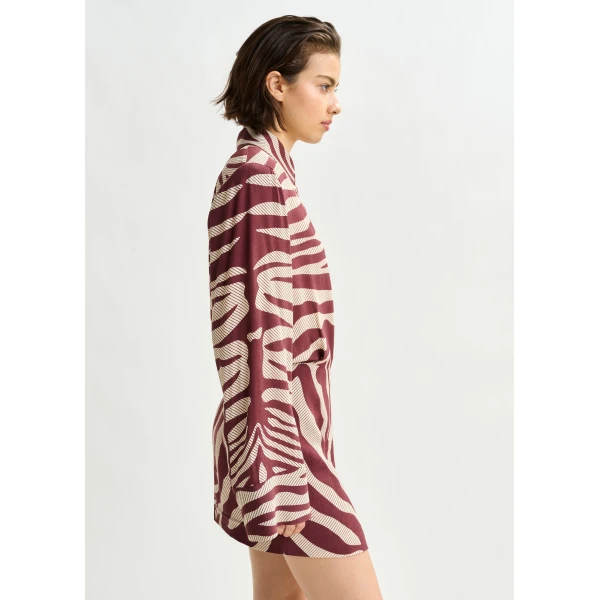 Essentiel Antwerp Burgundy and off-white zebra-jacquard mini dress, view 3