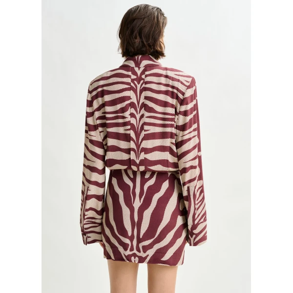 Essentiel Antwerp Burgundy and off-white zebra-jacquard mini dress, view 4