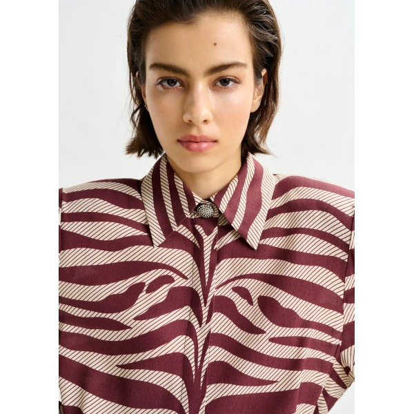 Essentiel Antwerp Burgundy and off-white zebra-jacquard mini dress, view 5