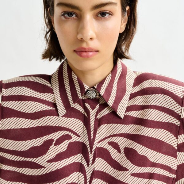 Essentiel Antwerp Burgundy and off-white zebra-jacquard mini dress - Essentiel Antwerp Dresses - Colorful Belgian Design - Shop at Coveti