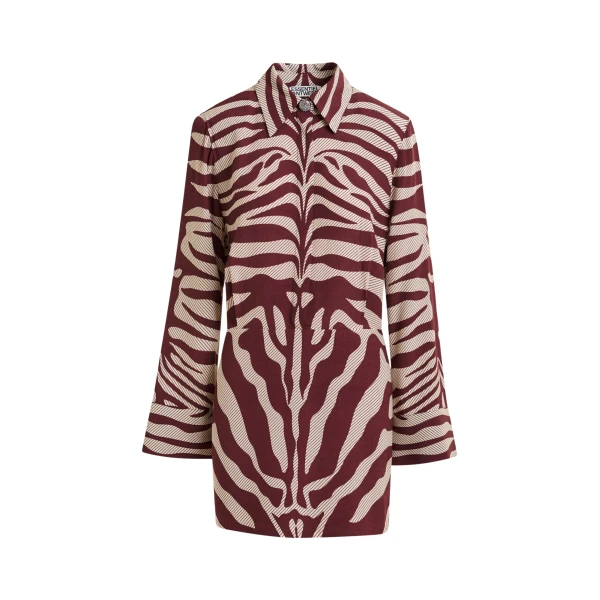 Essentiel Antwerp Burgundy and off-white zebra-jacquard mini dress - Essentiel Antwerp Dresses - Colorful Belgian Design - Shop at Coveti