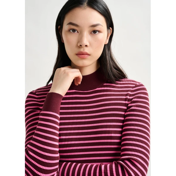 Essentiel Antwerp Burgundy and pink striped sweater, view 2