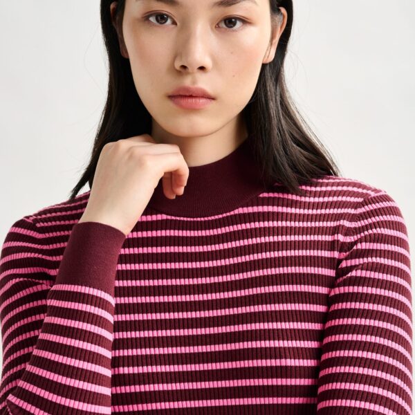 Essentiel Antwerp Burgundy and pink striped sweater - Essentiel Antwerp Knitwear - Colorful Belgian Design - Shop at Coveti