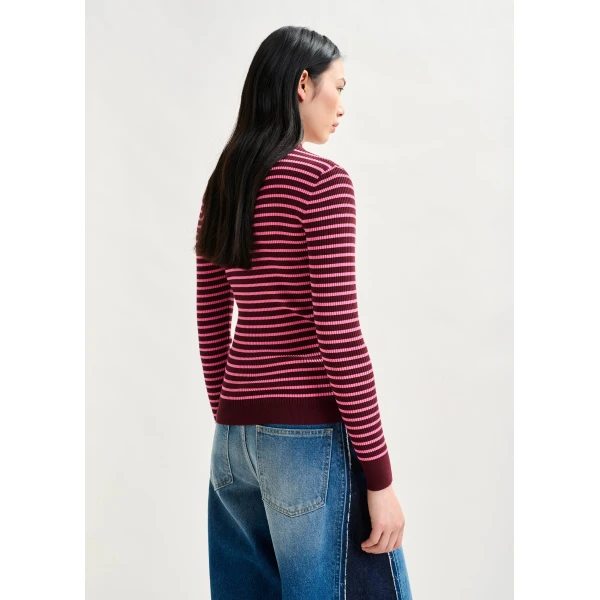 Essentiel Antwerp Burgundy and pink striped sweater, view 3