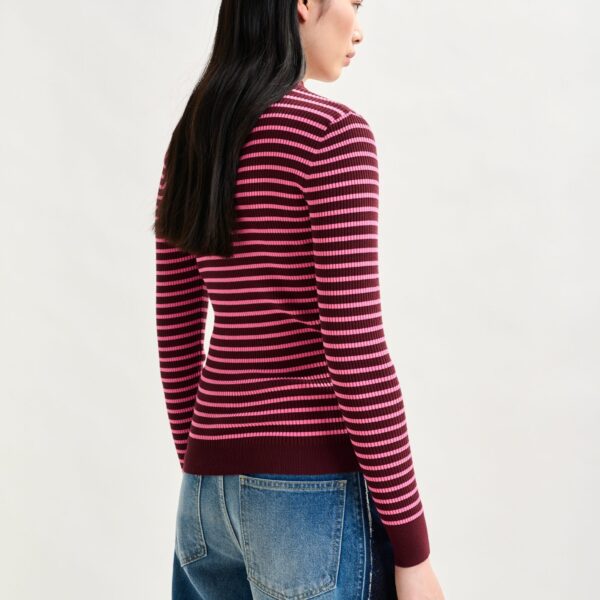 Essentiel Antwerp Burgundy and pink striped sweater - Essentiel Antwerp Knitwear - Colorful Belgian Design - Shop at Coveti