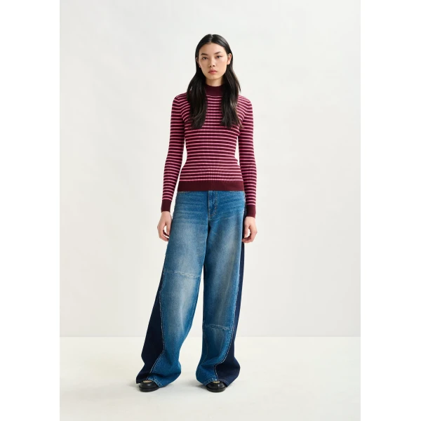 Essentiel Antwerp Burgundy and pink striped sweater, view 4