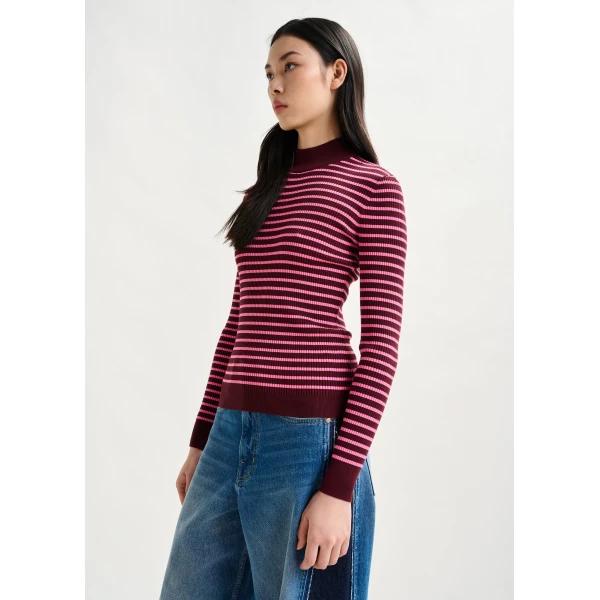 Essentiel Antwerp Burgundy and pink striped sweater, view 5