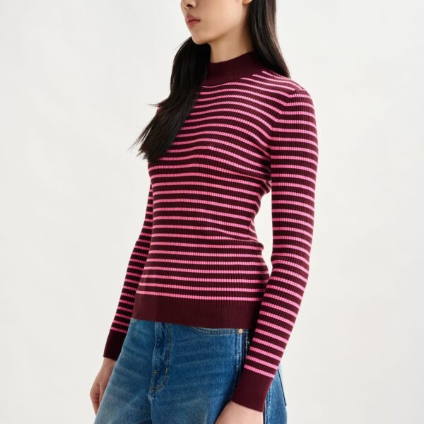 Essentiel Antwerp Burgundy and pink striped sweater - Essentiel Antwerp Knitwear - Colorful Belgian Design - Shop at Coveti