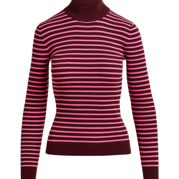 Essentiel Antwerp Burgundy and pink striped sweater - Essentiel Antwerp Knitwear - Colorful Belgian Design - Shop at Coveti