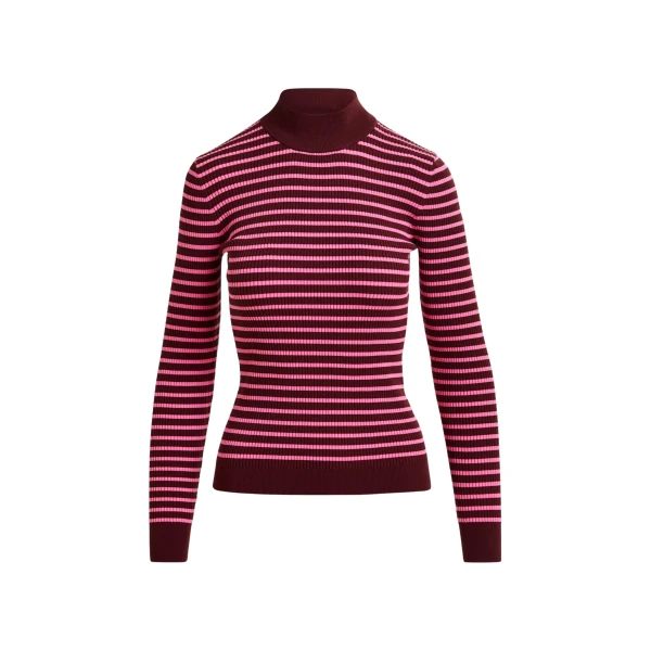 Essentiel Antwerp Burgundy and pink striped sweater - Essentiel Antwerp Knitwear - Colorful Belgian Design - Shop at Coveti