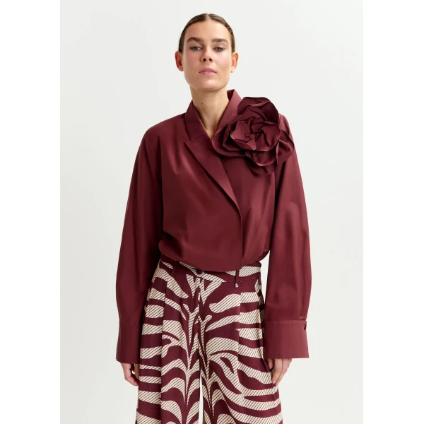 Essentiel Antwerp Burgundy bodysuit with self-fabric flower, view 2