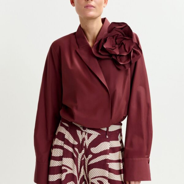 Essentiel Antwerp Burgundy bodysuit with self-fabric flower - Essentiel Antwerp Bodysuit - Colorful Belgian Design - Shop at Coveti