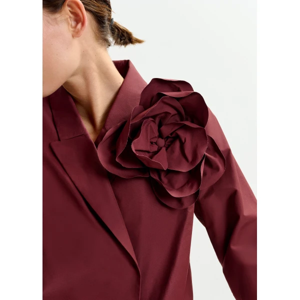 Essentiel Antwerp Burgundy bodysuit with self-fabric flower, view 3