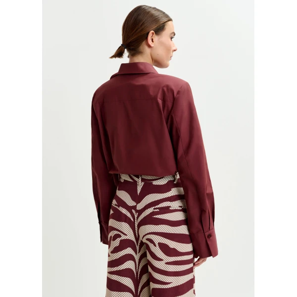 Essentiel Antwerp Burgundy bodysuit with self-fabric flower, view 4