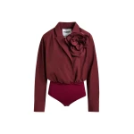 Essentiel Antwerp Burgundy bodysuit with self-fabric flower - Essentiel Antwerp Bodysuit - Colorful Belgian Design - Shop at Coveti