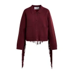 Essentiel Antwerp Burgundy cropped knitted jacket with fringe details - Essentiel Antwerp Jackets - Colorful Belgian Design - Shop at Coveti