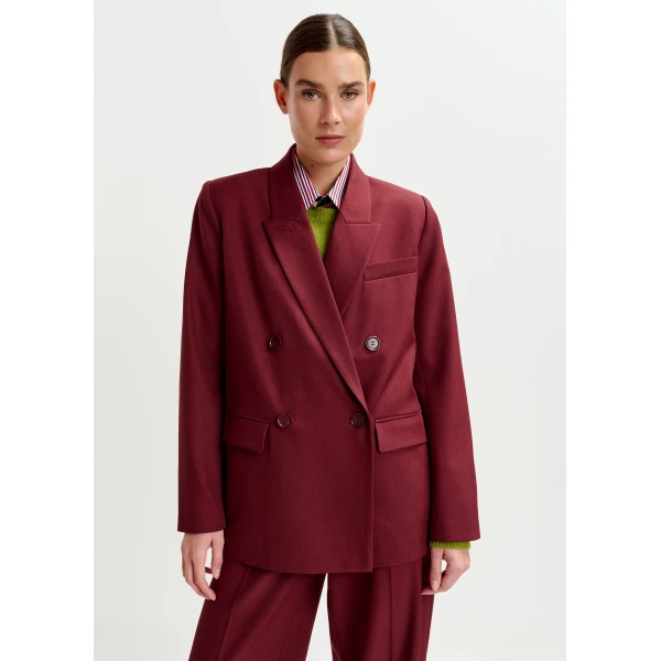 Essentiel Antwerp Burgundy double-breasted blazer, view 2