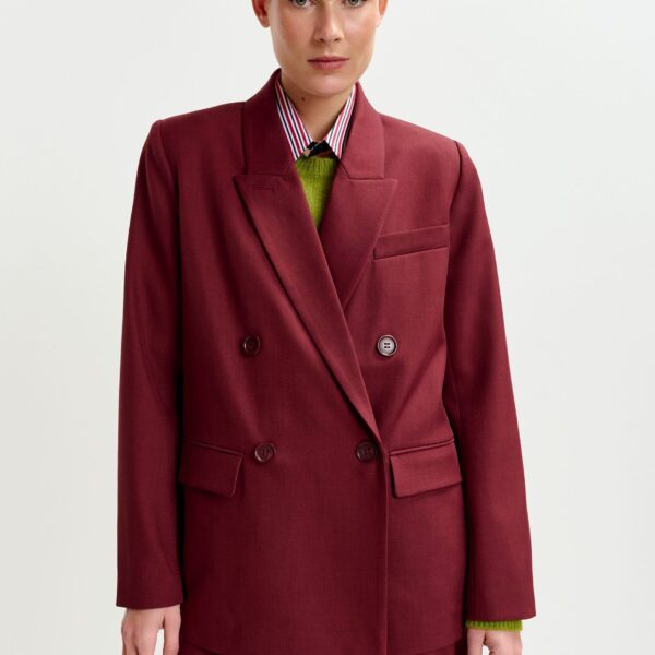 Essentiel Antwerp Burgundy double-breasted blazer - Essentiel Antwerp Jackets - Colorful Belgian Design - Shop at Coveti