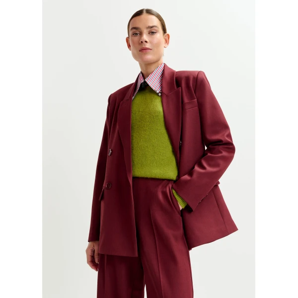 Essentiel Antwerp Burgundy double-breasted blazer, view 5