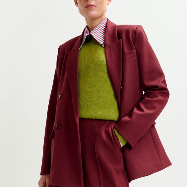 Essentiel Antwerp Burgundy double-breasted blazer - Essentiel Antwerp Jackets - Colorful Belgian Design - Shop at Coveti