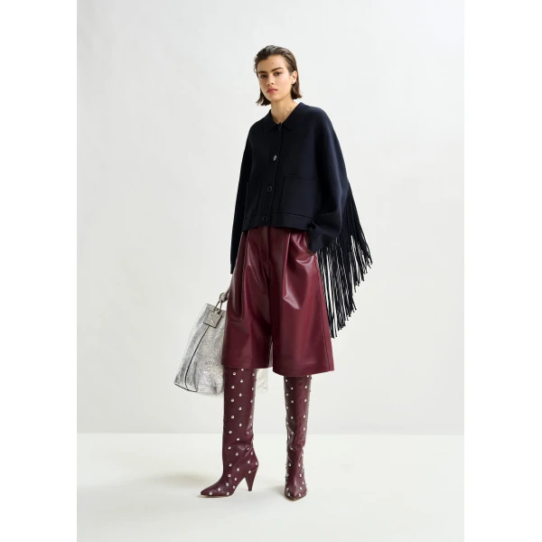 Essentiel Antwerp Burgundy faux leather bermuda shorts, view 2