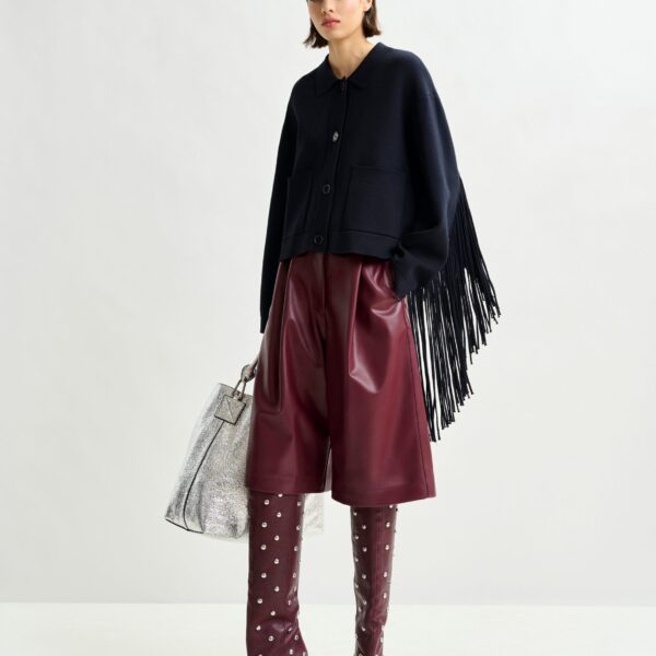 Essentiel Antwerp Burgundy faux leather bermuda shorts - Essentiel Antwerp Shorts - Colorful Belgian Design - Shop at Coveti
