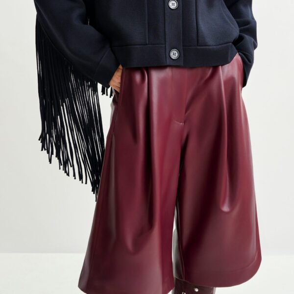 Essentiel Antwerp Burgundy faux leather bermuda shorts - Essentiel Antwerp Shorts - Colorful Belgian Design - Shop at Coveti