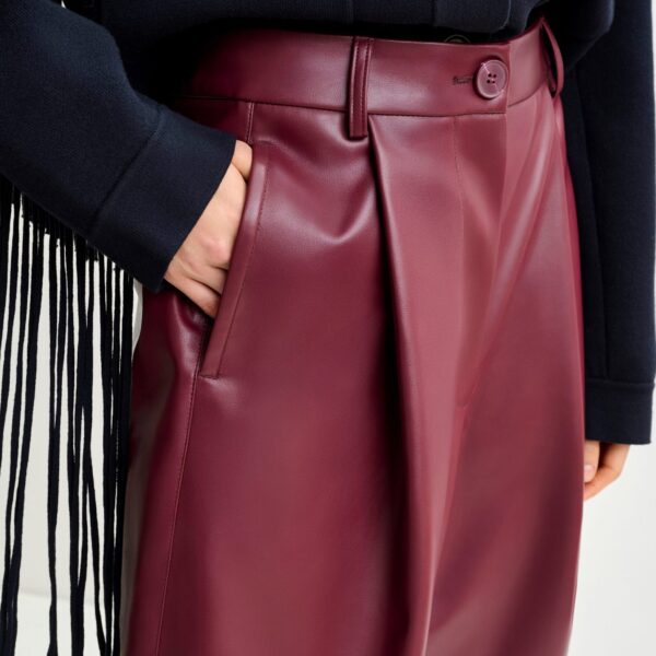 Essentiel Antwerp Burgundy faux leather bermuda shorts - Essentiel Antwerp Shorts - Colorful Belgian Design - Shop at Coveti