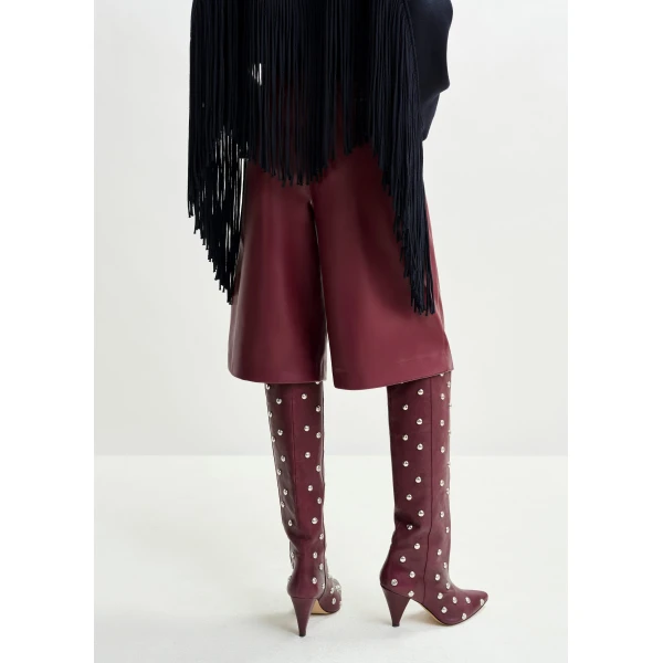 Essentiel Antwerp Burgundy faux leather bermuda shorts, view 5